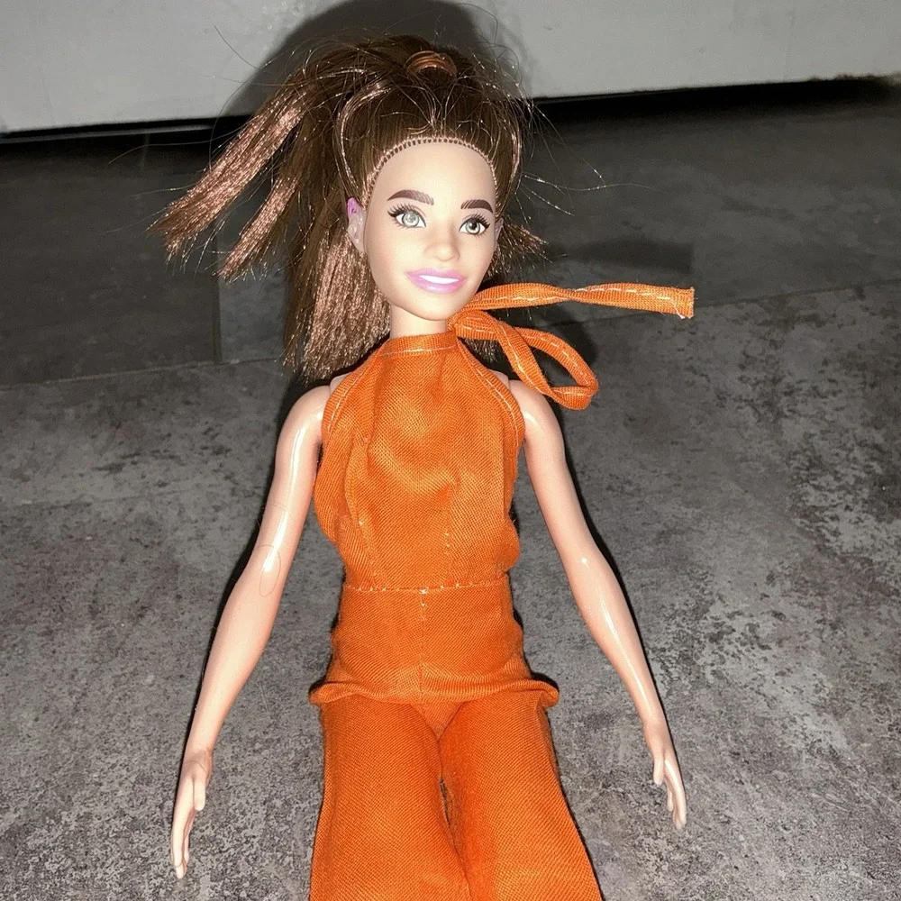 Barbie Doll Pink Behind-the-Ear Hearing Aids‎ Brunette Vintage Handmade Romper